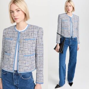 Elie Tahari Blue and White Tweed Blazer